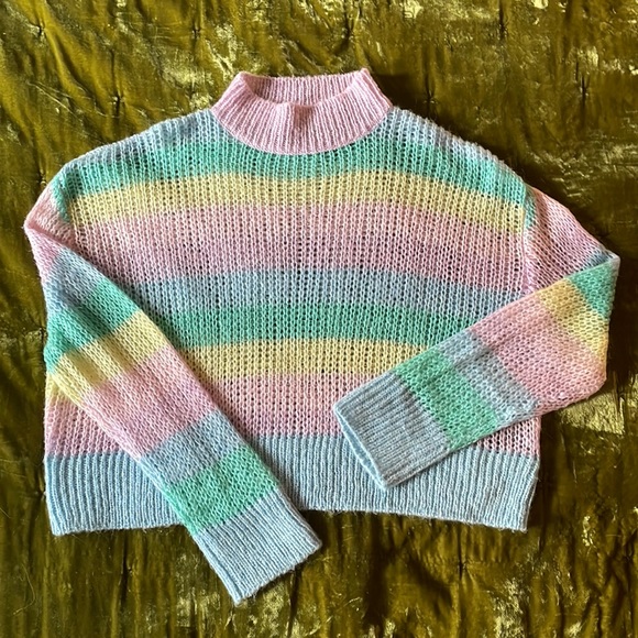 Lazy Oaf Sweaters - LAZY OAF PASTEL STRIPED MOCK TURTLENECK SWEATER!!